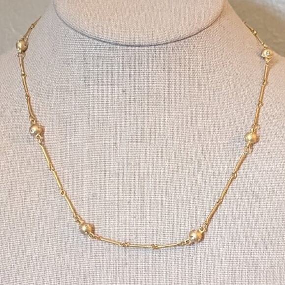 Unbranded Gold Tone Chain Link Crystal Set Satin Ball Necklace - Picture 2 of 8